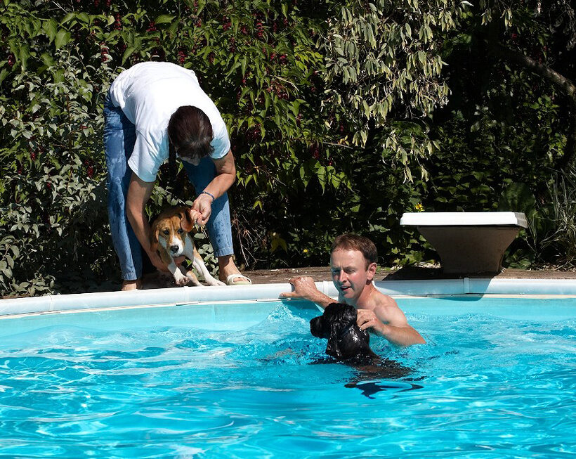 Marjorie Encouraging Kero Into The Pool