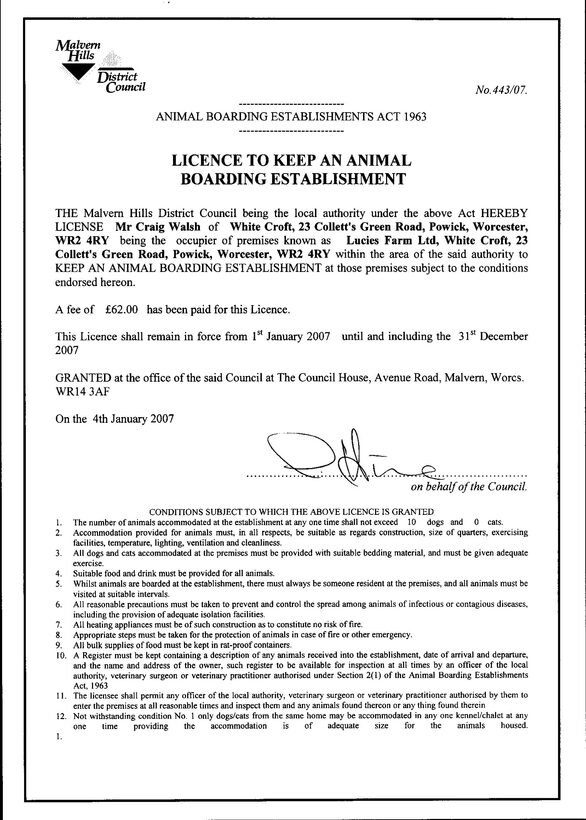Animal Boarding Establishments, Approval, Dogs, Kennel, License, Malvern Hills District Council, MHDC, Permit