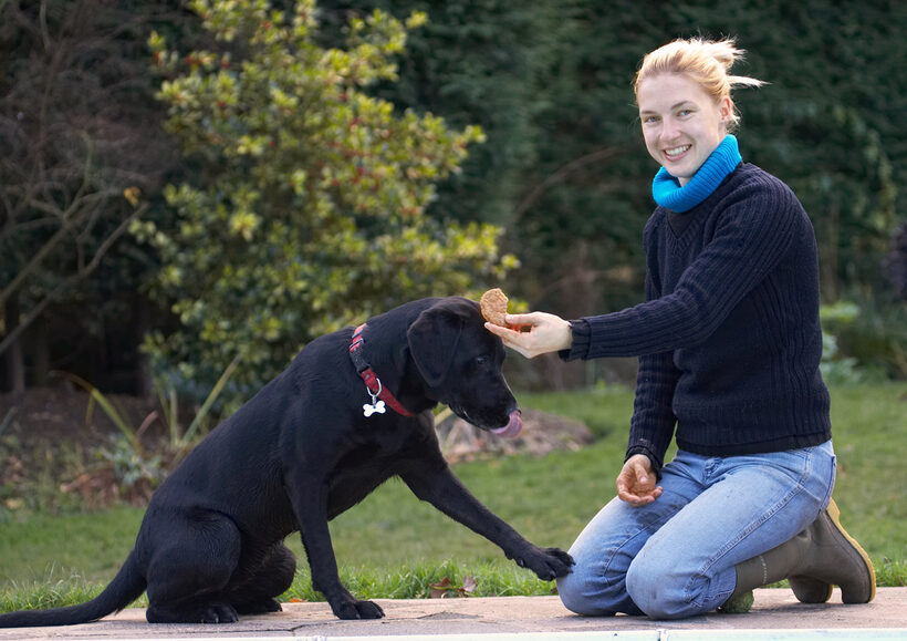Beg, Begging, Blonde, Dog, Dogs, Girl, Hanka, Labrador, Play, Playing, Playtime, Sit, Sitting, Smile, Smiling, Thelma, Woman