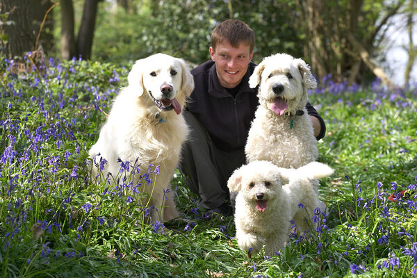 Christopher posing with Jayjay, Lucy & Arnie