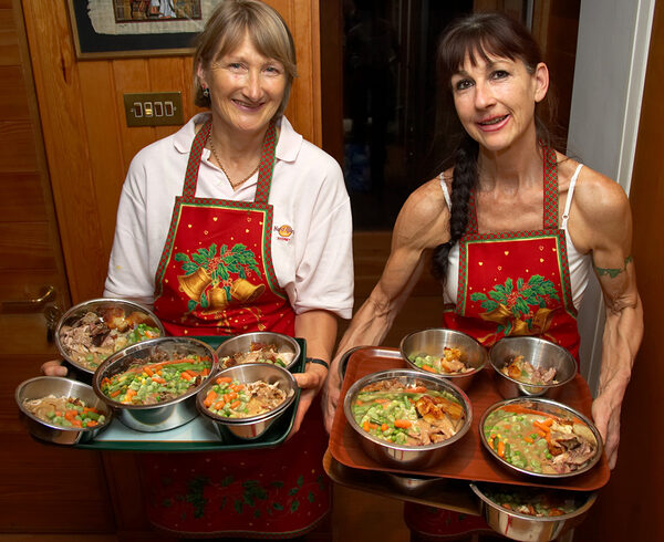 Cathy and Marjorie Serving the Christmas Dinner
