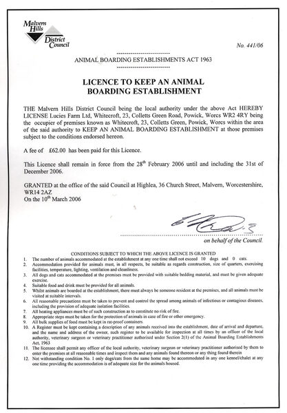 Malvern Hills District Council Dog Kennel License